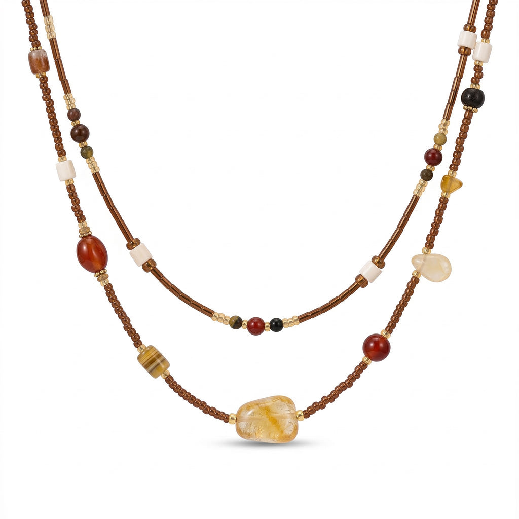 Layered Earth-Tone Beaded Necklace