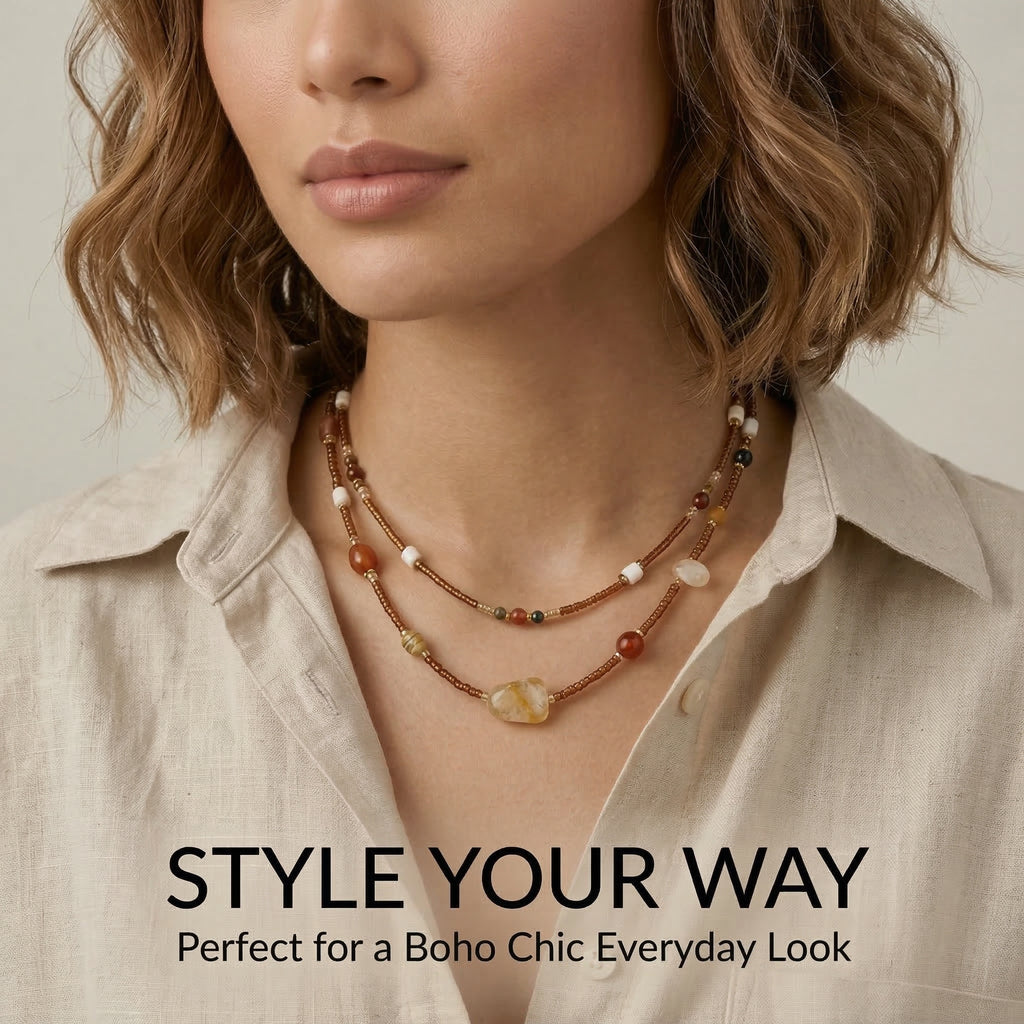 Layered Earth-Tone Beaded Necklace