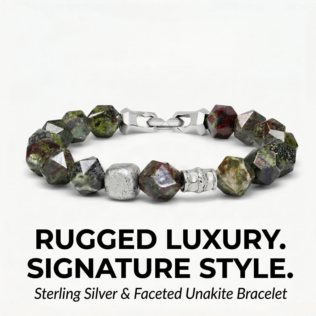 Sterling Silver & Faceted Unakite Bracelet